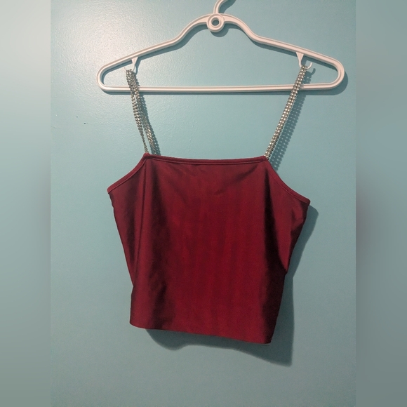 Red crop top with silver beaded straps - Picture 1 of 4